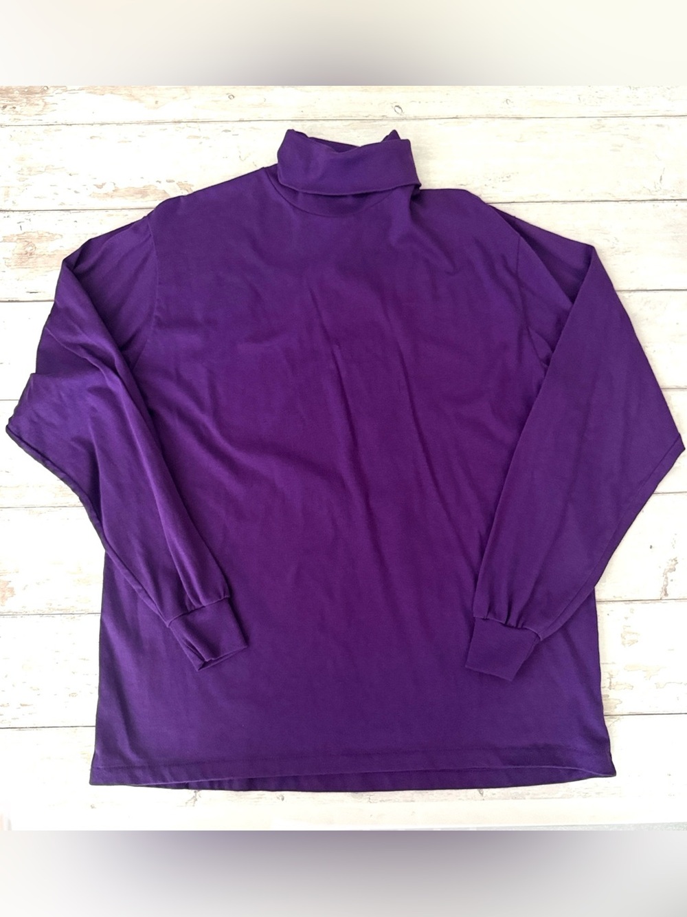 Cross Creek Womens L/G Purple Turtleneck Long Sleeve Shirt 100% Cotton Large